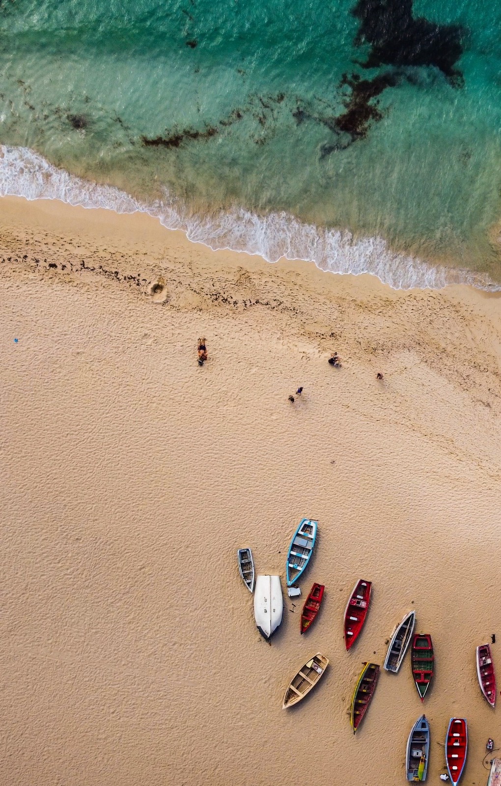beach cabo verde, color fishing boats